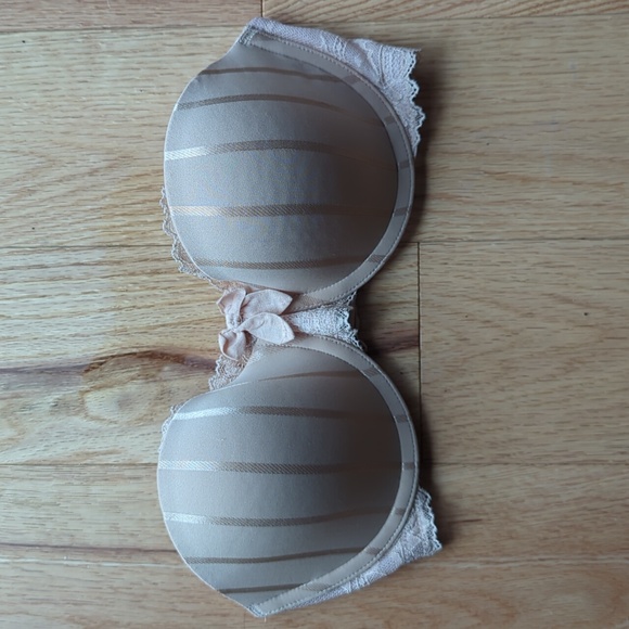 Felina Lingerie. Strapless Underwire Tan Striped Bra. Size 32C - Picture 2 of 6